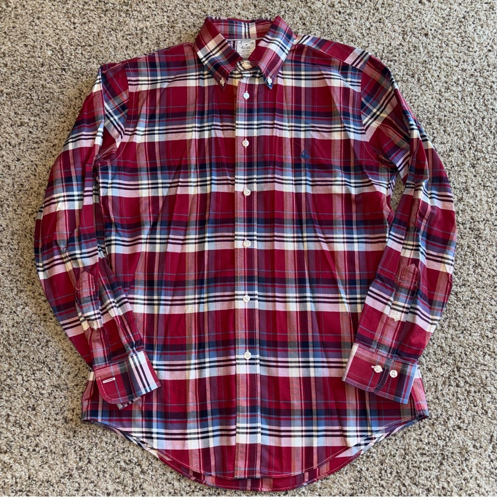 Brooks Brothers Regent Red White & Blue Plaid Button Down Shirt Medium